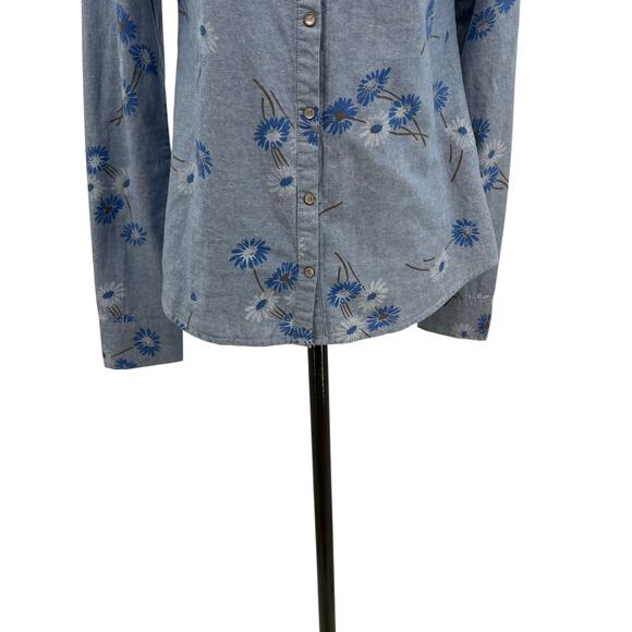 One Teaspoon Wild‎ Saloon Chambray Shirt Top Button Down Floral Blue Size XS - Picture 5 of 15